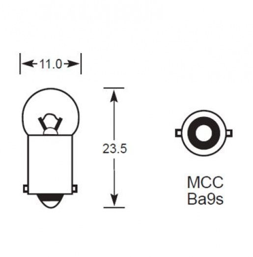 B643: 12 Volt 2.2W MCC BA9S base Instrument & Panel bulb with 11mm ...