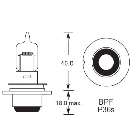 B185BH: British Pre-focus 12 Volt single contact P36S, 48 watt Halogen ...