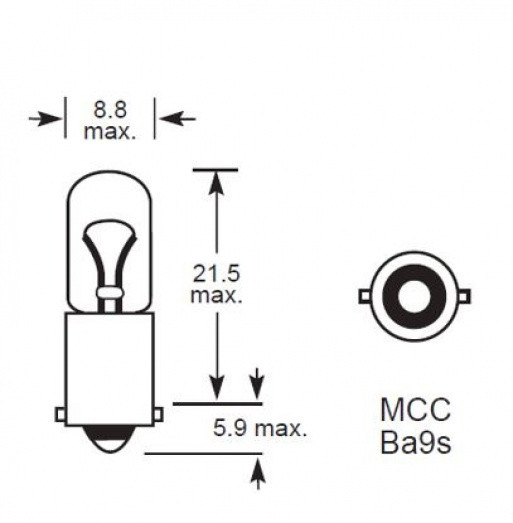 MCC BA9S T10: Miniature Centre Contact BA9S cap with 9mm diameter base ...