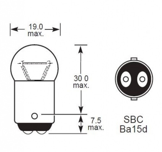 SBC BA15D G19 DF: BA15D Small Bayonet Cap (SBC) - 15mm diameter double ...