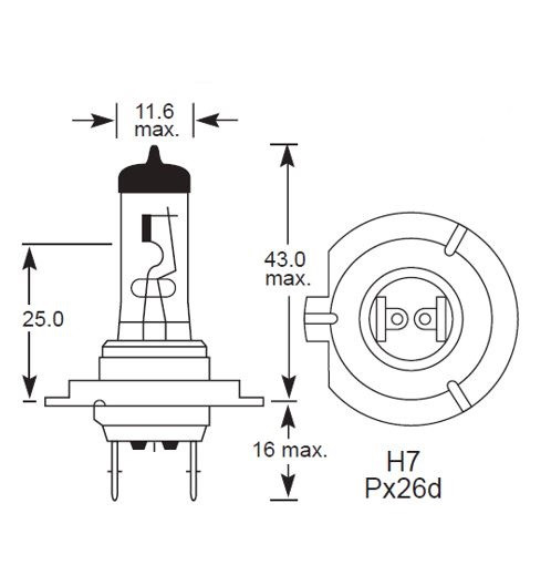 H7 PX26D: Halogen H7 PX26D Base with single axial filament for Classic ...